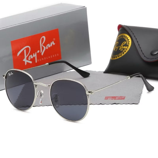 Gafas ray round metálicas plateadas vidrio negro