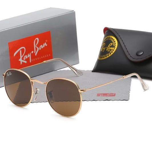 Gafas ray round metálicas doradas vidrio café