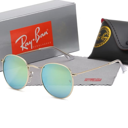 Gafas ray round metálicas doradas celeste polarizado