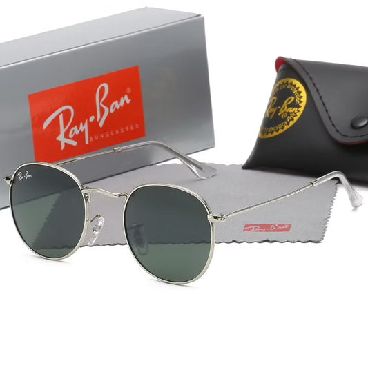 Gafas ray round metálicas plateadas vidrio verde
