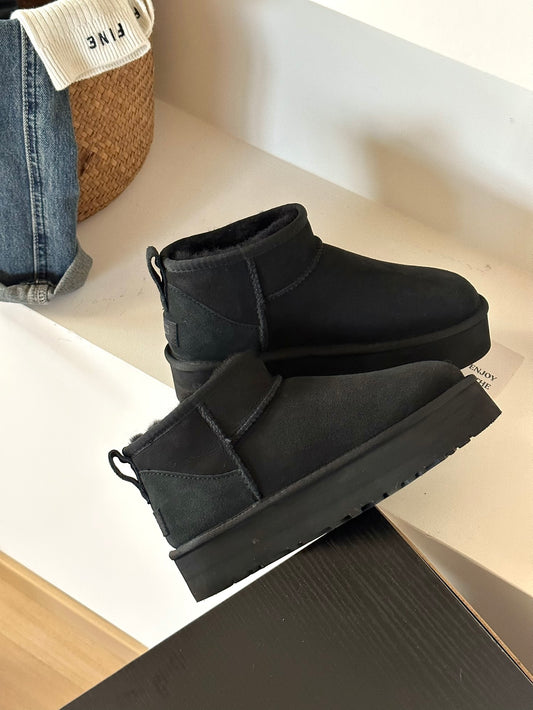 Botines ug*g cuero y lana color negro plataforma 3 cm
