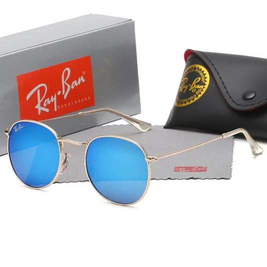 Gafas ray round metálicas doradas azul polarizado