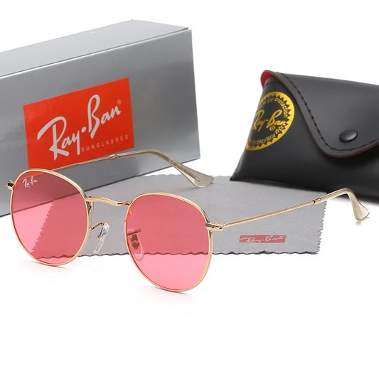 Gafas ray round metálicas doradas vidrio rosa