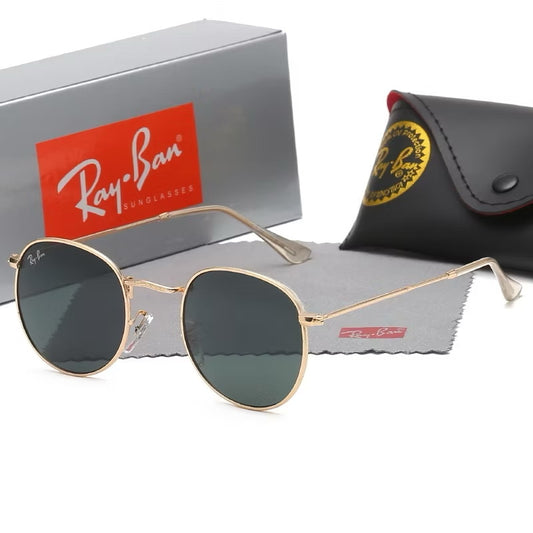 Gafas ray round metálicas doradas vidrio verde